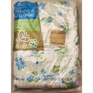 Vintage Toddletime Fitted Knit Crib‎ Sheet ABCs Bears Toys Blue Green Pinstripe